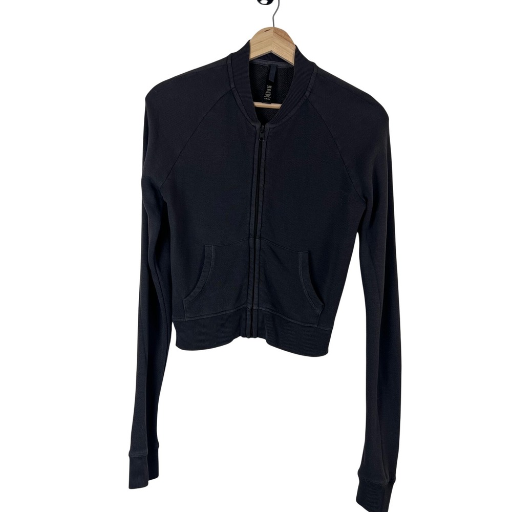 Skims Womens Cropped Sweatshirt Jacket Dark Gray Modal Blend Zip Up Small